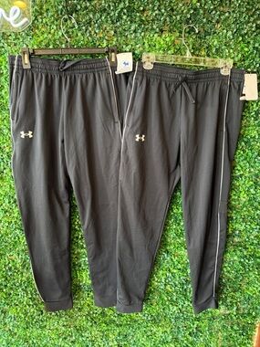 New 2 Under Armour Kids Black Jogger Pants with Reflective Trim